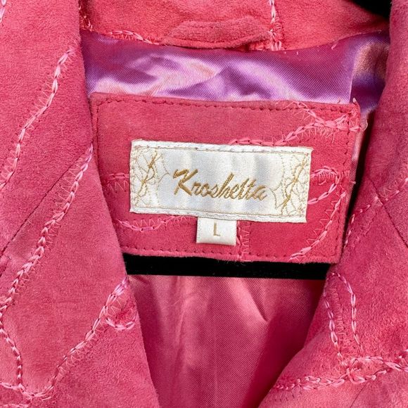 Large Vintage Pink Patchwork Leather Jacket - Picture 2 of 7